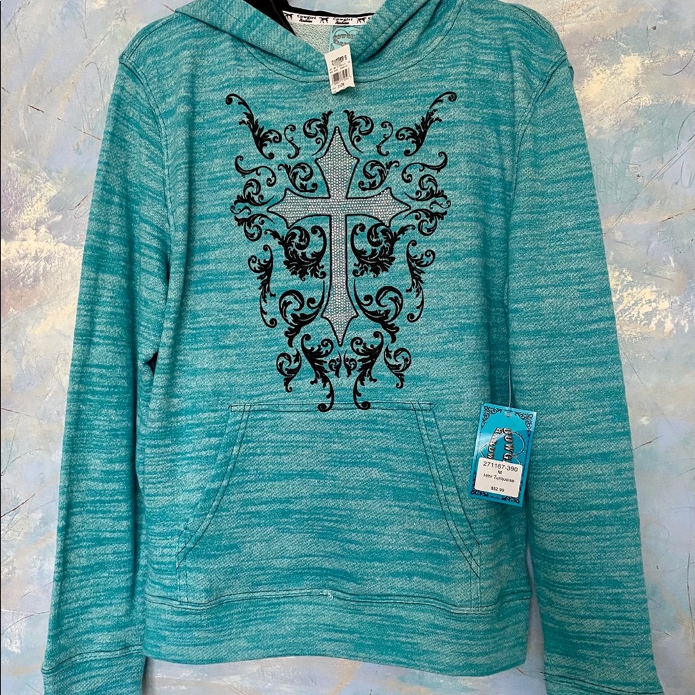Cowgirl Hardware NWT Western turquoise hoodie.